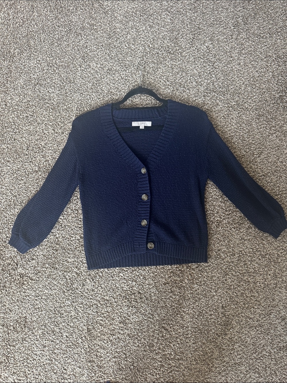 LOFT Open-Knit Cropped Cardigan | Navy | Size XS